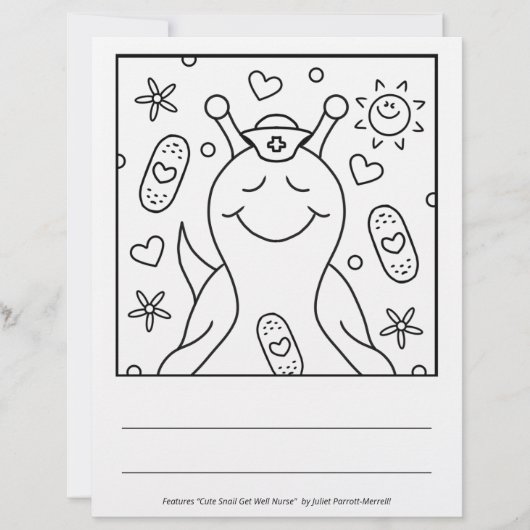 Cute Snail Get Well Soon Coloring Page (Front)