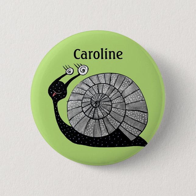 Cute Snail Green Kids Name Pinback Button (Front)