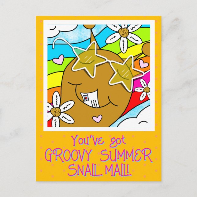 Cute Snail Groovy Summer Mail Hello  Postcard (Front)