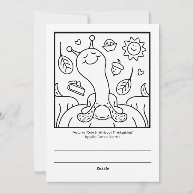 Cute Snail Happy Thanksgiving Coloring Holiday Card (Back)