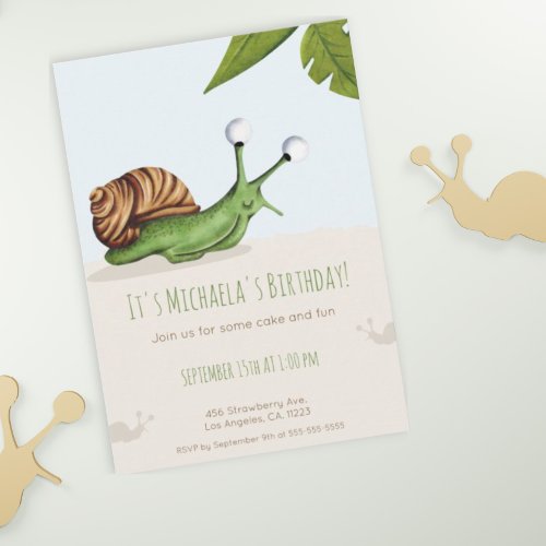 Cute Snail Kids Birthday Invitation