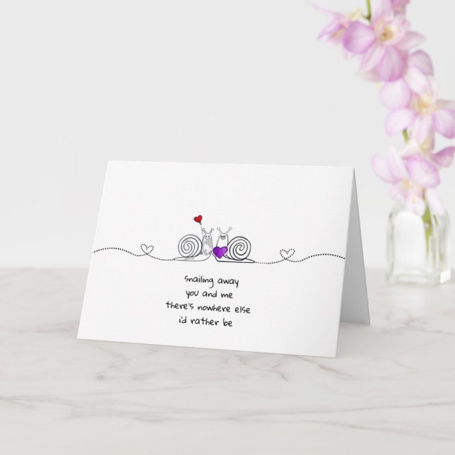 Cute Snail Love Card - "You and Me" Romantic (Orchid)