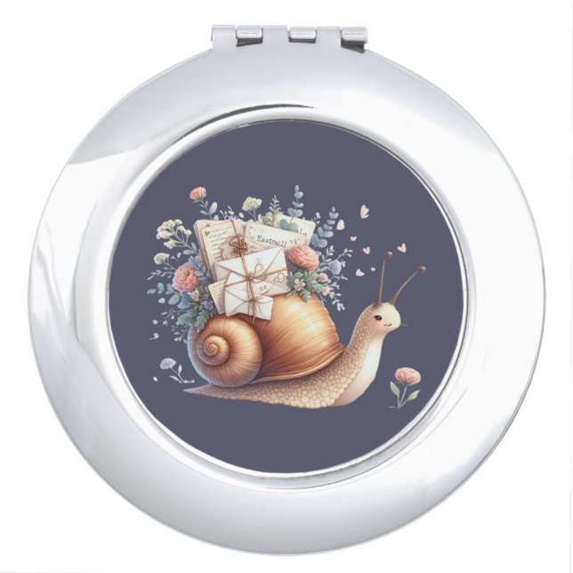 Cute Snail Mail Floral Pastel Illustration Compact Mirror (Front)