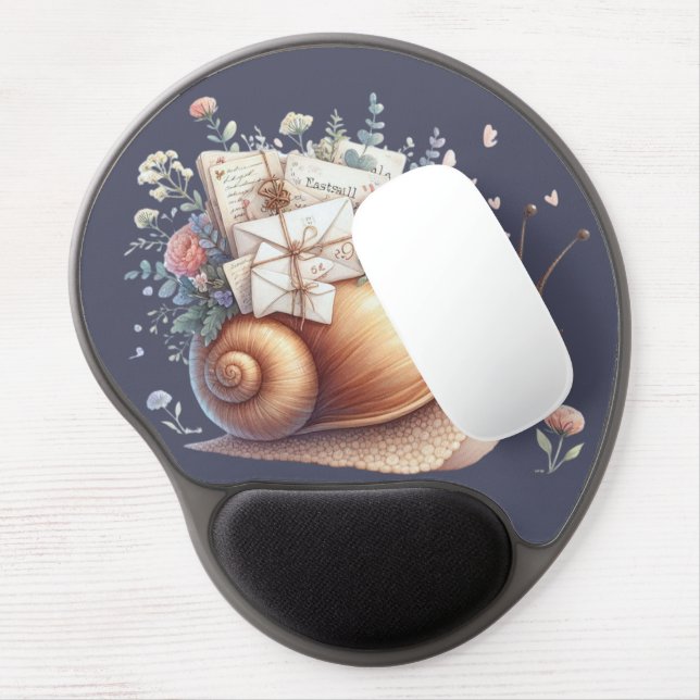 Cute Snail Mail Floral Pastel Illustration Gel Mouse Pad (Left Side)