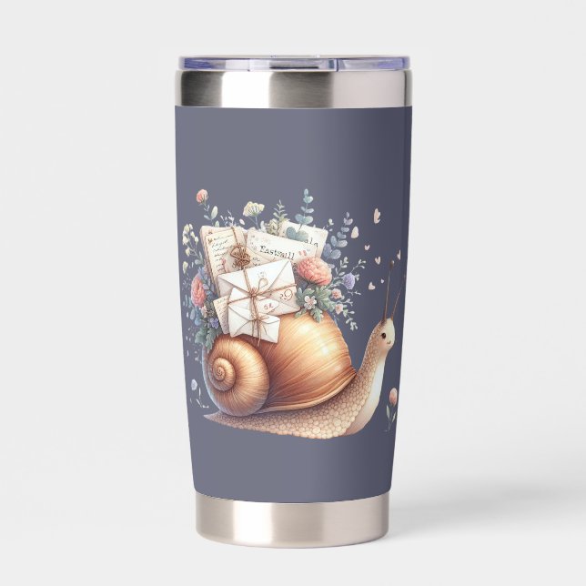 Cute Snail Mail Floral Pastel Illustration Insulated Tumbler (Front)