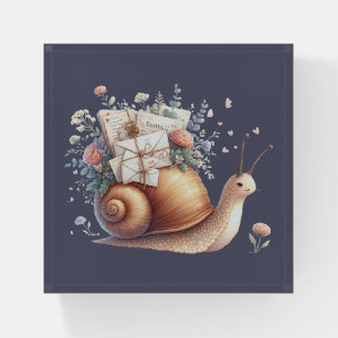 Cute Snail Mail Floral Pastel Illustration Paperweight