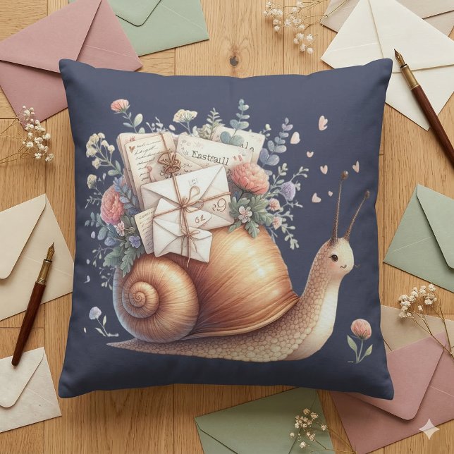 Cute Snail Mail Floral Pastel Illustration Throw Pillow (Cute Snail Mail Floral Pastel Illustration Throw Pillow Mockup A)