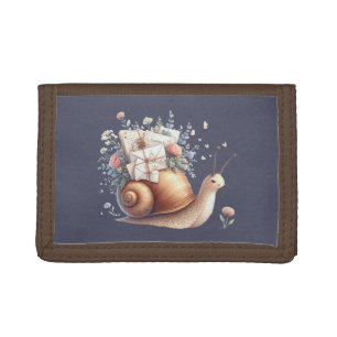 Cute Snail Mail Floral Pastel Illustration Tri-fold Wallet