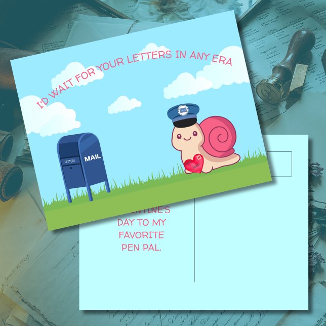 Cute Snail Mail Pen Pal Postcard (Image of front and back of Snail Mail postcard for pen pals.)