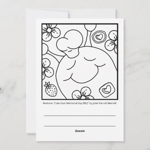 ❤️ Cute Snail Memorial Day BBQ Coloring Holiday Card