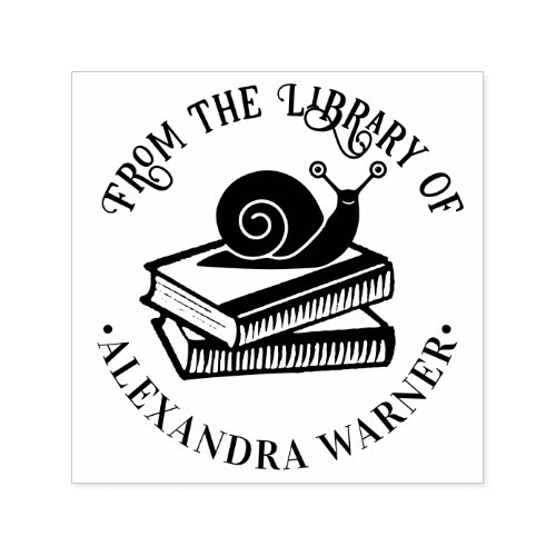 Cute Snail on Books Silhouette Library Book Name Self_inking Stamp