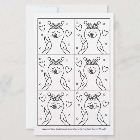 Cute Snail Pop Art Bunny Ears Easter Coloring Page (Front)
