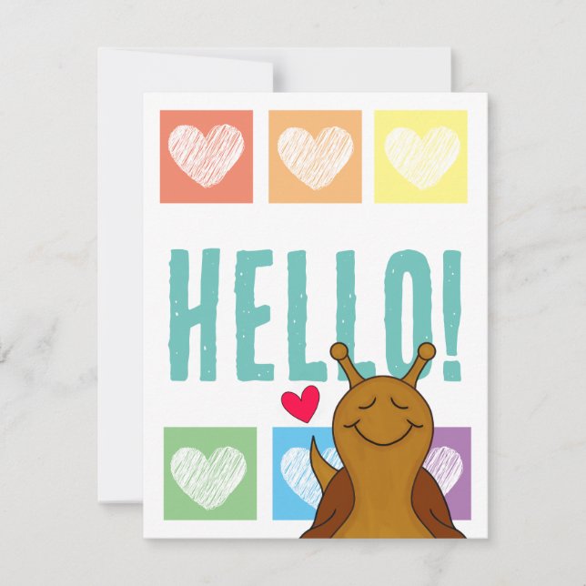 Cute Snail Rainbow Heart Hello |  Note Card (Front)