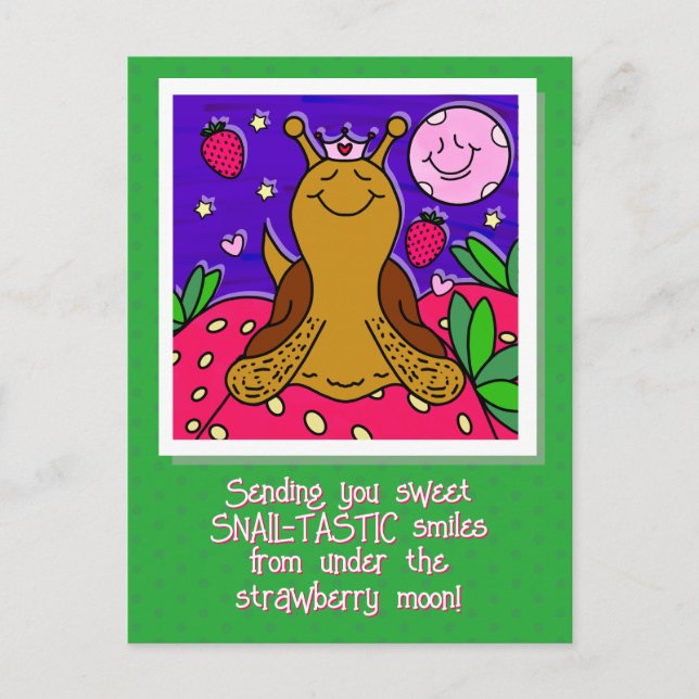 Cute Snail Royally Fun Summer Strawberry Moon Postcard (Front)