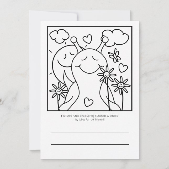 Cute Snail Sending Smiles Spring Coloring |  Card (Back)