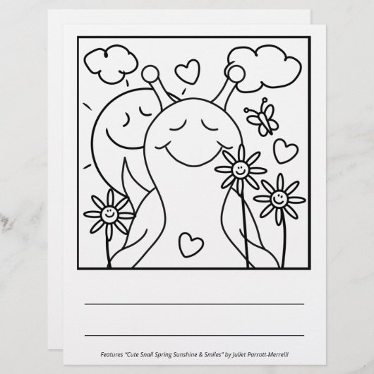Cute Snail Sending Smiles Spring | Coloring Page (Front/Back)