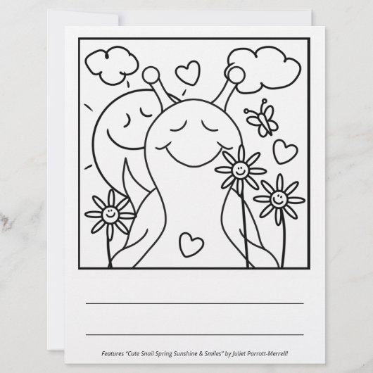 Cute Snail Sending Smiles Spring | Coloring Page (Front)