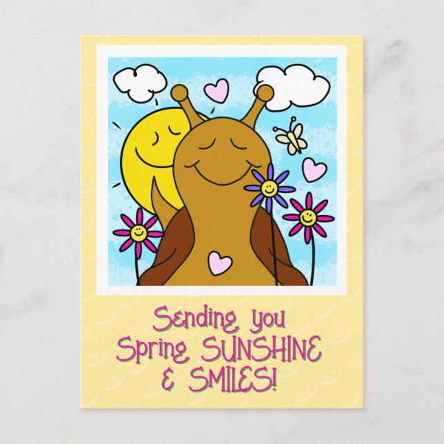 Cute Snail Sending Smiles Spring | Postcard (Front)
