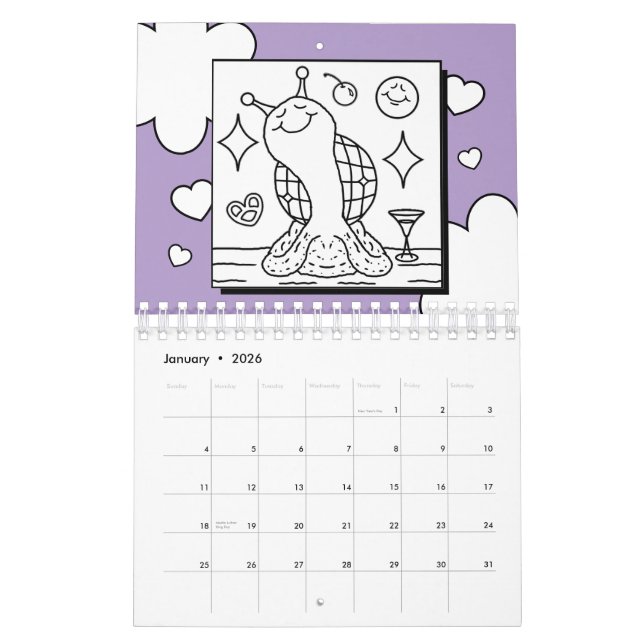 Cute Snail Small 2026 Coloring Calendar (Jan 2026)