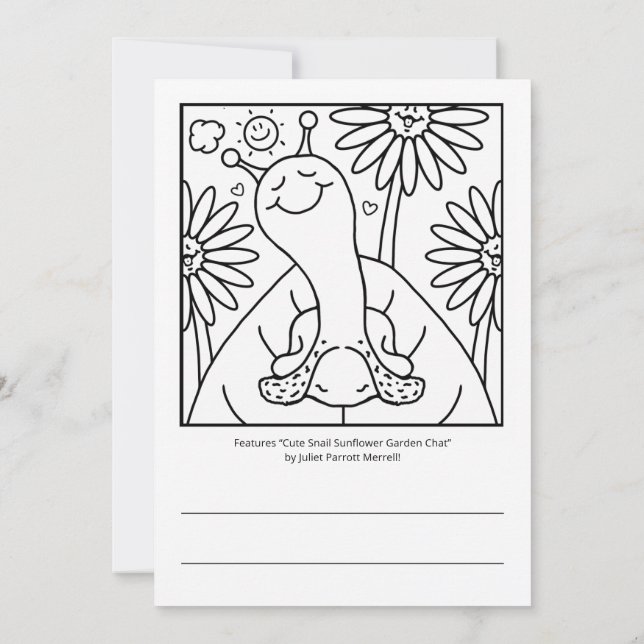 Cute Snail Summer Garden Chat Coloring Card (Back)
