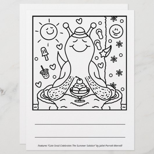 Cute Snail Summer Solstice Fun Coloring Page (Front/Back)