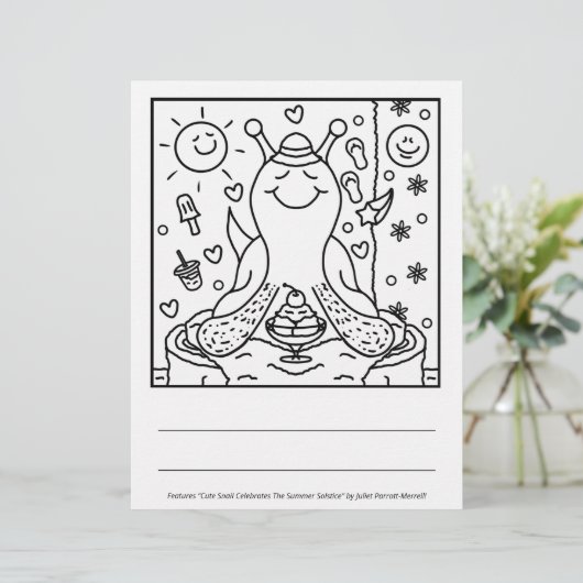Cute Snail Summer Solstice Fun Coloring Page (Standing Front)