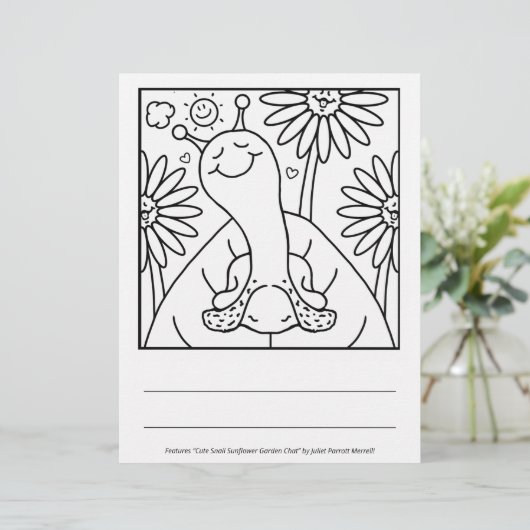 Cute Snail Summer Sunflower Garden Coloring Page (Standing Front)