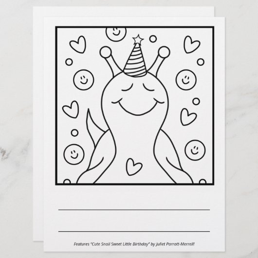 Cute Snail Sweet Little Birthday | Coloring Page (Front/Back)