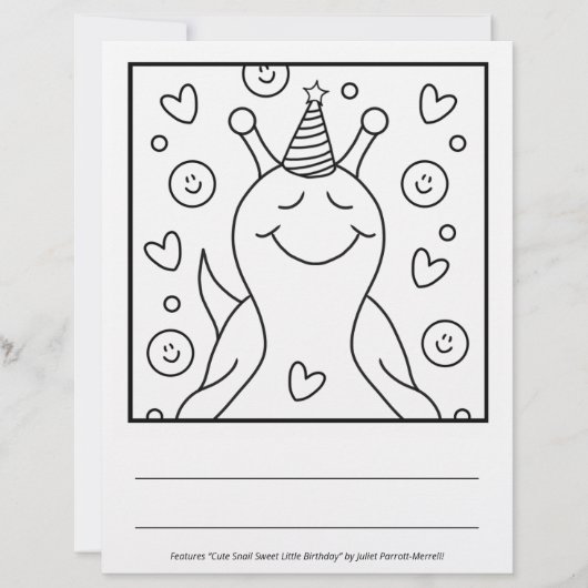 Cute Snail Sweet Little Birthday | Coloring Page (Front)