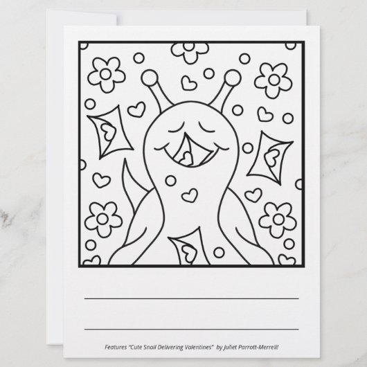 Cute Snail Valentines Day | Coloring Page (Front)