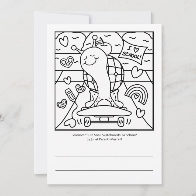 Cute Snail Watch Out Kindergarten Coloring  Card (Back)