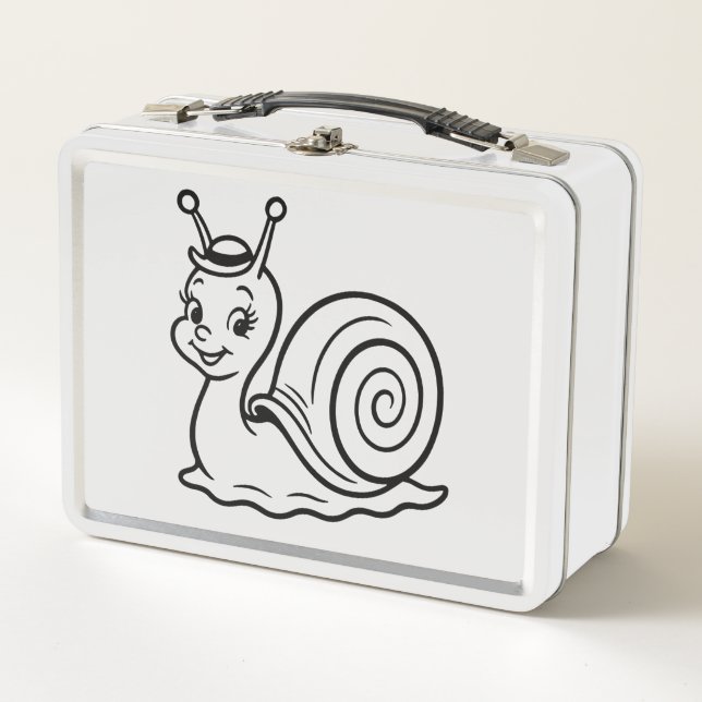 Cute Snail Wearing Hat Funny Retro Metal Lunch Box (Front)