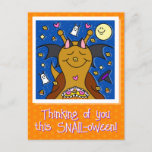 Cute Snail With Bat Wings Happy Halloween Holiday Postcard