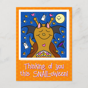 Cute Snail With Bat Wings Happy Halloween Holiday Postcard
