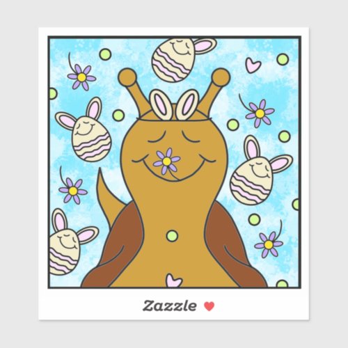 Cute Snail With Bunny Eggs Sending Smiles Easter | Sticker