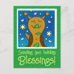 Cute Snail With Christmas Cookie Blessings  Holiday Postcard