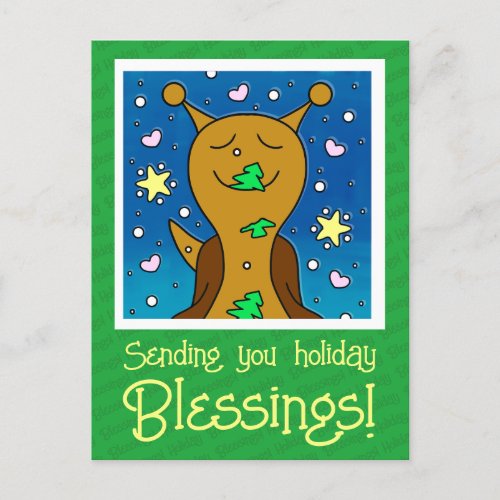 Cute Snail With Christmas Cookie Blessings  Holiday Postcard
