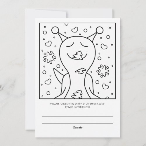 Cute Snail With Christmas Cookie Color Me | Holiday Card