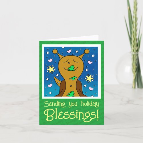 Cute Snail With Christmas Tree Cookie Blessings Holiday Card