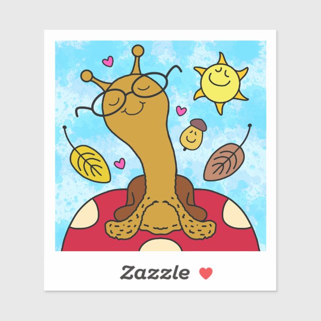 Cute Snail With Glasses On Mushroom Fall Vinyl Sticker (Sheet)