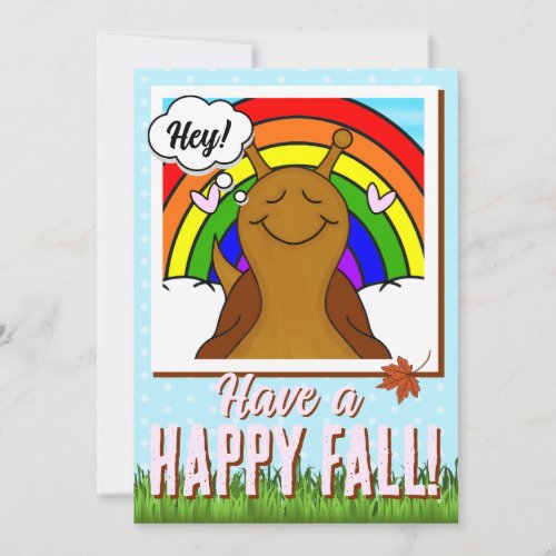 ❤️ Cute Snail With Rainbow And Leaf Fall Greeting  Card