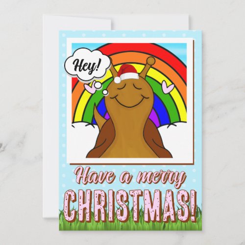 Cute Snail With Rainbow Merry Christmas | Holiday Card