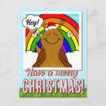 Cute Snail With Rainbow Merry Christmas | Holiday Postcard
