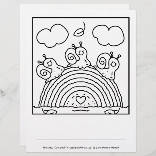 Cute Snails Crossing Rainbow Log Coloring Page (Front/Back)