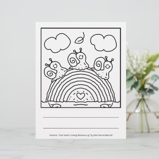 Cute Snails Crossing Rainbow Log Coloring Page (Standing Front)