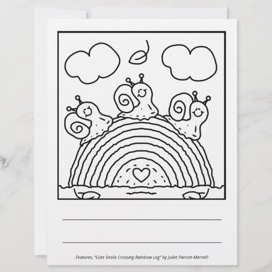 Cute Snails Crossing Rainbow Log Coloring Page (Front)