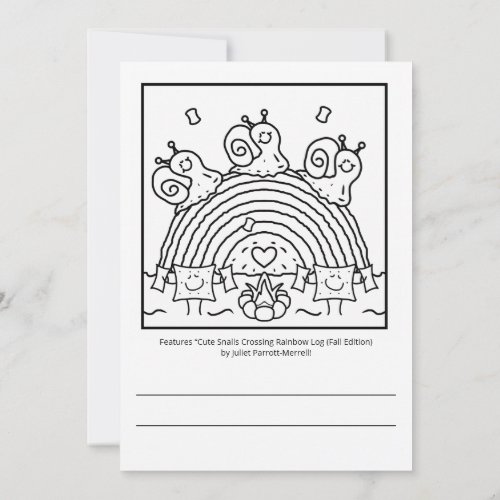 ❤️ Cute Snails Crossing Rainbow Log Fall Coloring Card