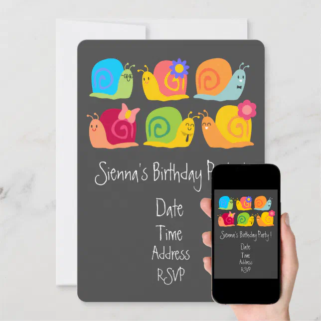 Cute snails girls cute birthday party invitation Zazzle
