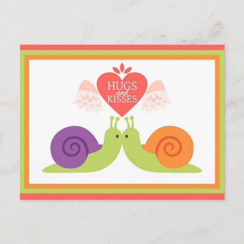 Cute Snails Hugs and Kisses Postcard