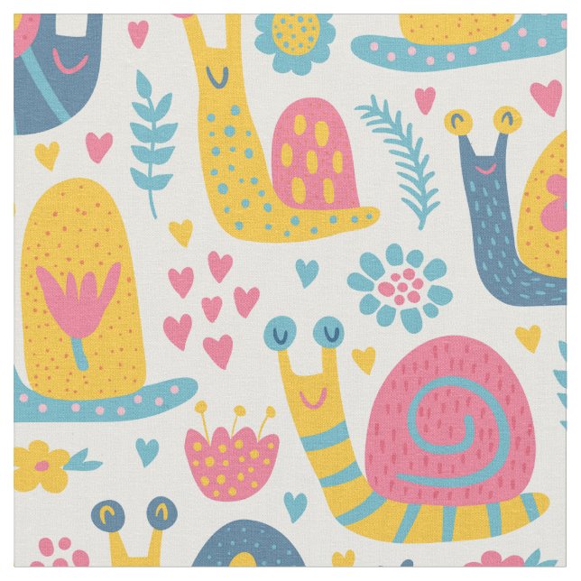 Cute snails kids pattern fabric (Close Up)